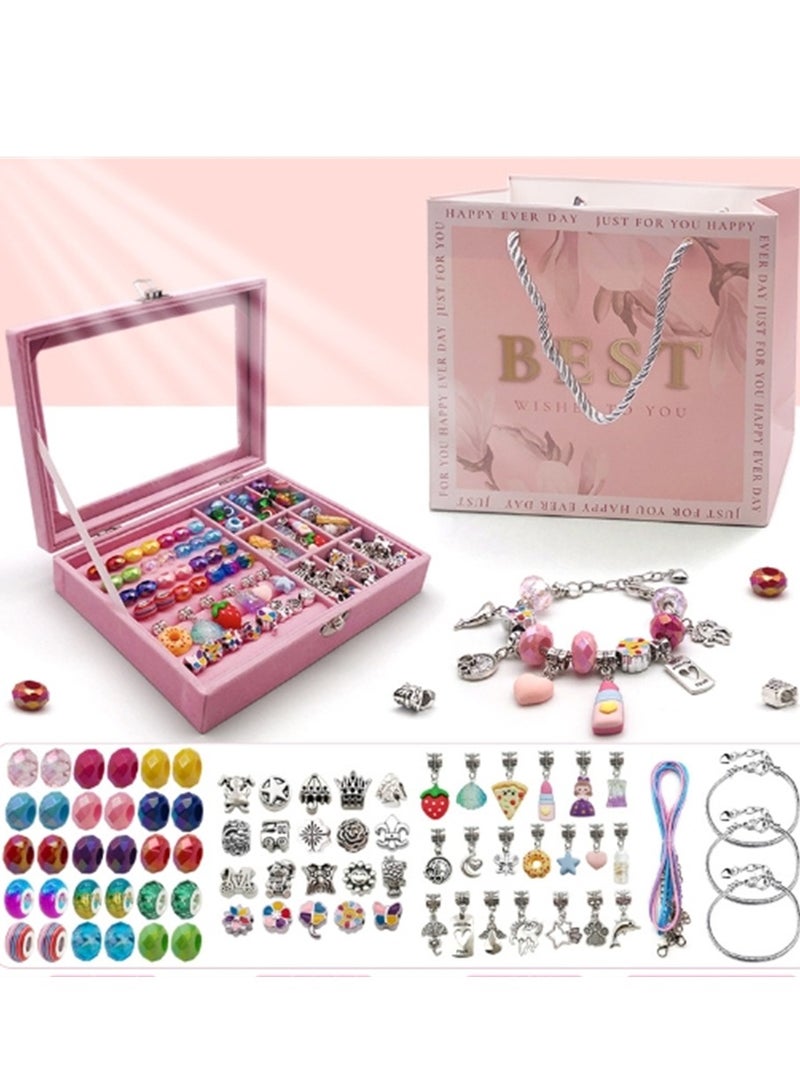 Pack of 76 Bracelet Making Kit, Jewellery Craft Set with Box for Girls, DIY Charm Bracelets Kit Gift for Kids and Adults, Present Jewellery Box Children's Craft Set  - Image 1