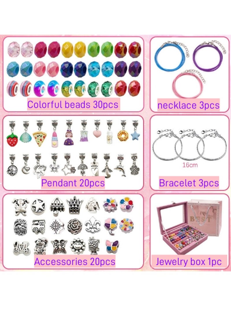 Pack of 76 Bracelet Making Kit, Jewellery Craft Set with Box for Girls, DIY Charm Bracelets Kit Gift for Kids and Adults, Present Jewellery Box Children's Craft Set  - Image 2