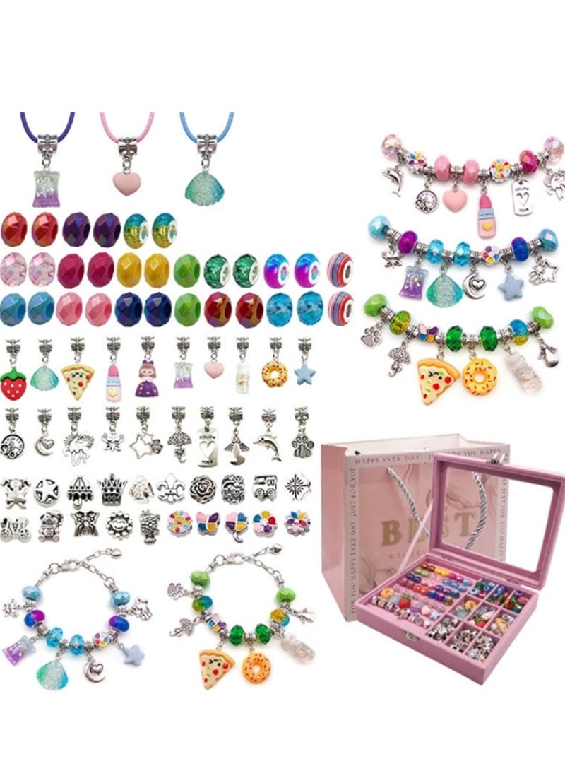 Pack of 76 Bracelet Making Kit, Jewellery Craft Set with Box for Girls, DIY Charm Bracelets Kit Gift for Kids and Adults, Present Jewellery Box Children's Craft Set  - Image 3