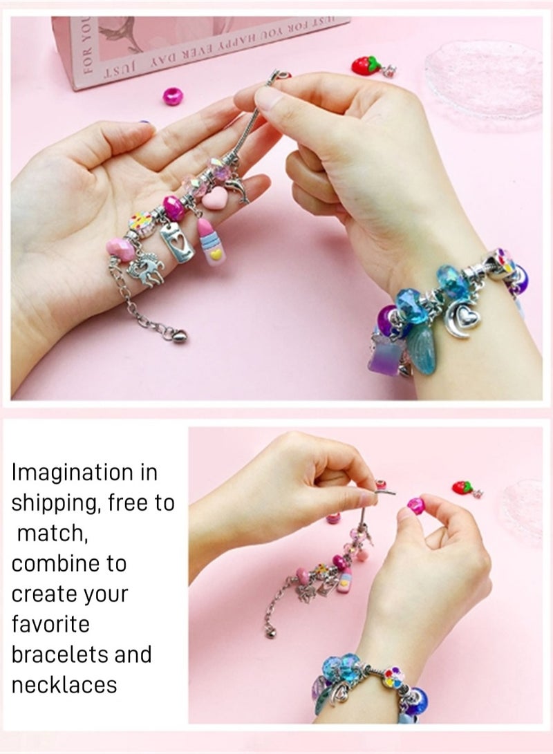 Pack of 76 Bracelet Making Kit, Jewellery Craft Set with Box for Girls, DIY Charm Bracelets Kit Gift for Kids and Adults, Present Jewellery Box Children's Craft Set  - Image 4