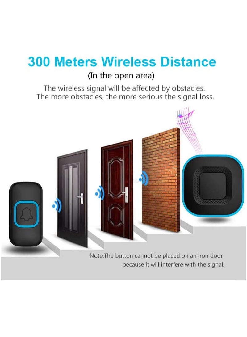 Wireless Doorbell, Door Bell Kit Cordless Battery Operated and UK Plug in AC Electric Chime Long Range with 38 Tunes 4 Levels Volume and Blue LED Flash, Portable Easy Install for Home School Office - Image 4