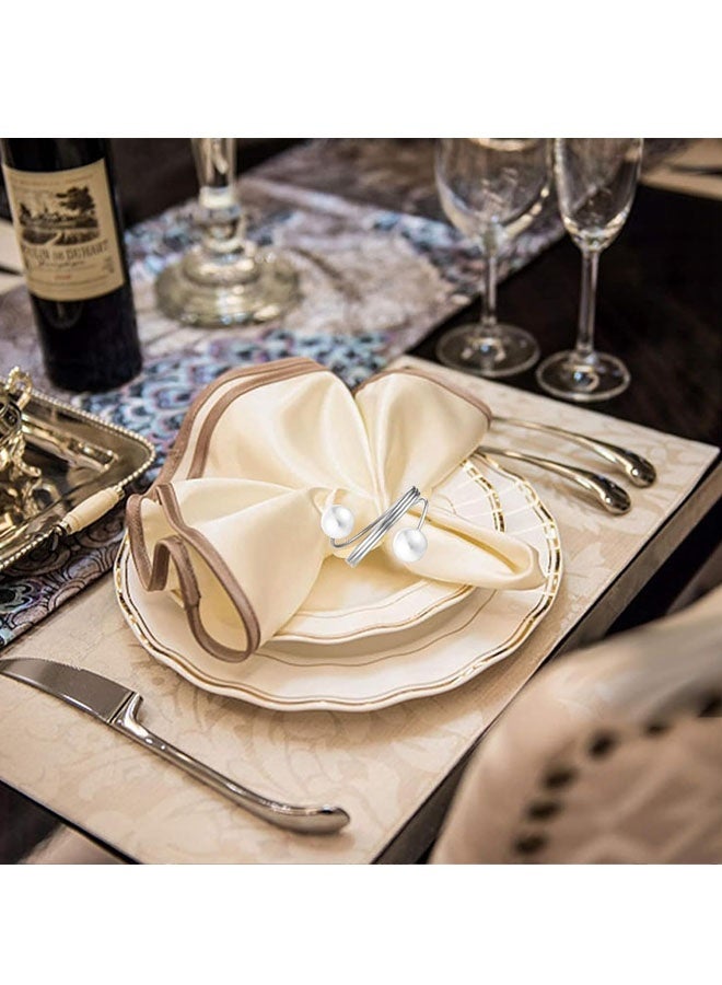 8PCS Silver Pearl Napkin Rings Retro And Simple Style Silver Napkin Ring Pearls for Wedding Birthday Table Decoration - Image 4