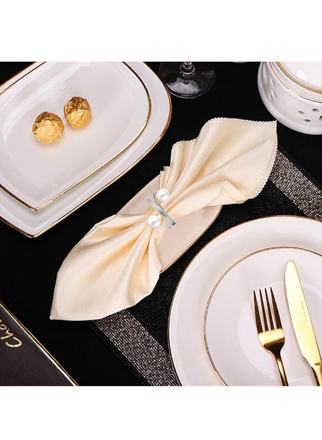 8PCS Silver Pearl Napkin Rings Retro And Simple Style Silver Napkin Ring Pearls for Wedding Birthday Table Decoration - Image 3
