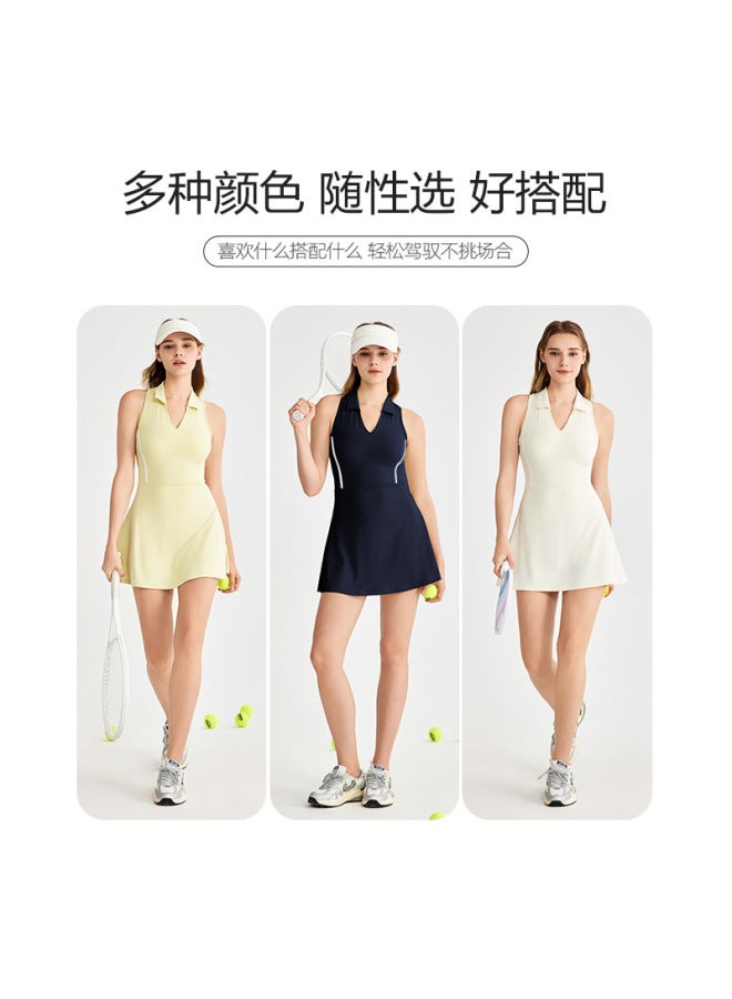 Tennis Dress Sleeveless Women's Belt Chest Pad Fake Two-piece Anti-light Yoga One-piece Suit Badminton Sports Short Culottes - Image 2