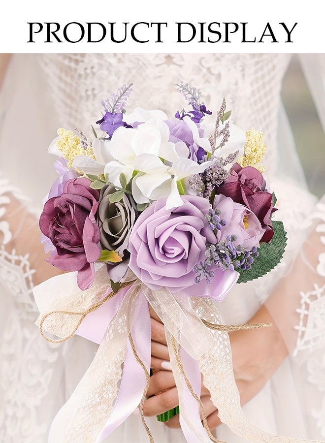 DUNISO Lilac Bridal Bouquet, Wedding Bouquet, Suitable For Bridesmaids, Artificial Roses, Suitable For Wedding Church Decoration, Photography, Artificial Flowers - Image 4
