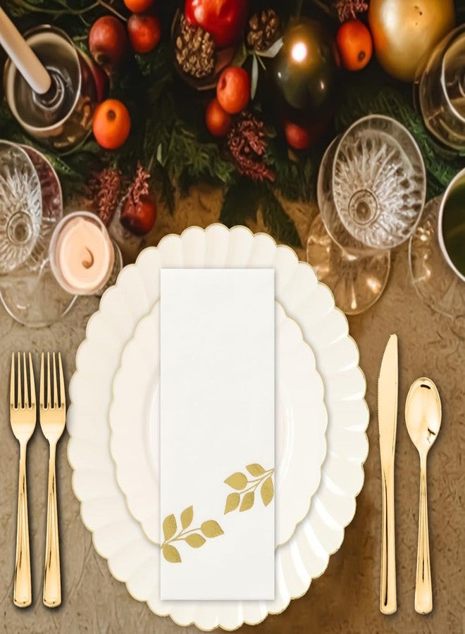 By Madee HEAVYWEIGHT 100 Pc Ivory Scalloped Plastic Plates with Gold Trim 50 Dinner & 50 Dessert | Elegant and Fancy | Perfect as Wedding Plates, Bridal Showers and Thanksgiving (50 Guests) - Image 4