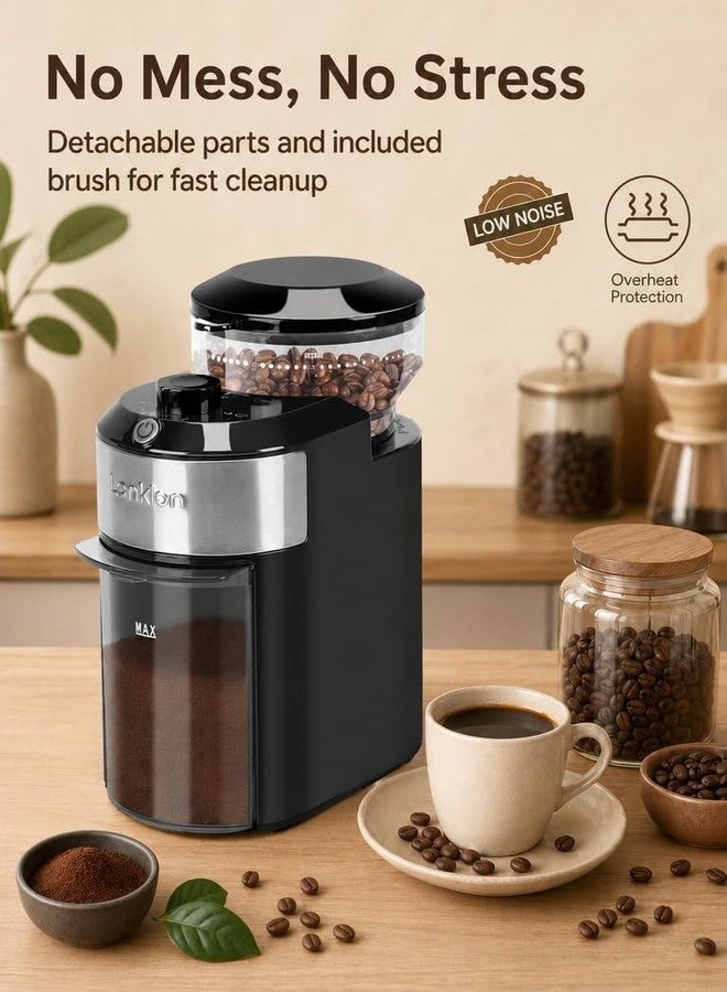 Lonkion Coffee Grinder - Lonkion Electric Burr Coffee Grinder with 28 Grind Settings - Anti-Static Coffee Bean Grinder for Espresso, Drip, French Press - 2-12 Cup Adjustable - Stainless Steel - Gloss Black - Image 5