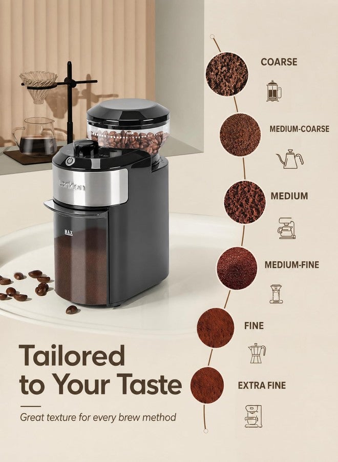 Lonkion Coffee Grinder - Lonkion Electric Burr Coffee Grinder with 28 Grind Settings - Anti-Static Coffee Bean Grinder for Espresso, Drip, French Press - 2-12 Cup Adjustable - Stainless Steel - Gloss Black - Image 2