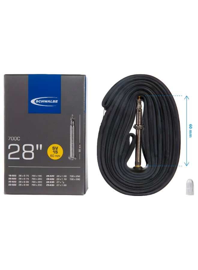 SCHWALBE 28 Inch Bicycle Inner Tube 700C Presta Valve 60mm Road Bike Tube 18-28C Black - Image 1