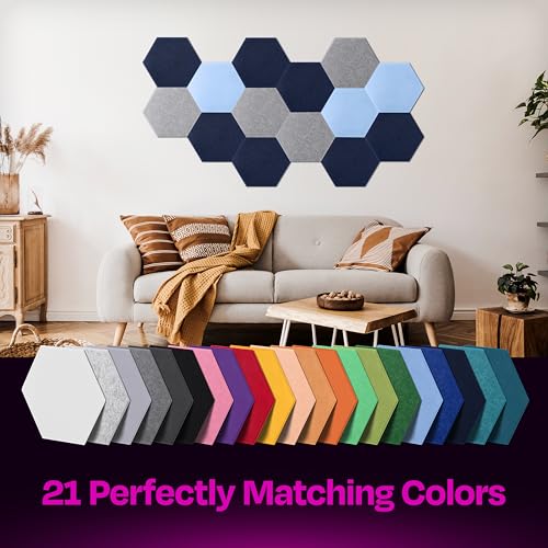 Ekkogo Acoustic Panels 12-Pack Soundproof Wall 12"X10.4"X0.4" - High Density Sound Dampening [Denim Blue Hexagon] - Image 5