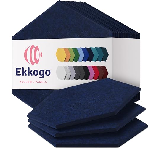 Ekkogo Acoustic Panels 12-Pack Soundproof Wall 12"X10.4"X0.4" - High Density Sound Dampening [Denim Blue Hexagon] - Image 1