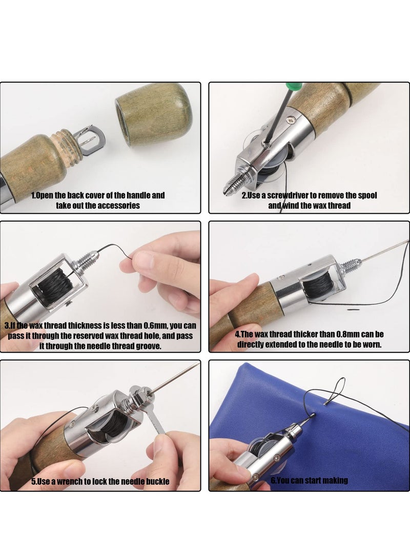 Excefore 10 Pieces Sewing Awl Kit, Leather Stitcher Kit, Portable Leather Sewing Awl Kit, Speedy Sewing Awl 1/2/4/6 Leather Hole Punches, for Heavy Duty Leather Sewing Repair Kit, DIY Craft - Image 5