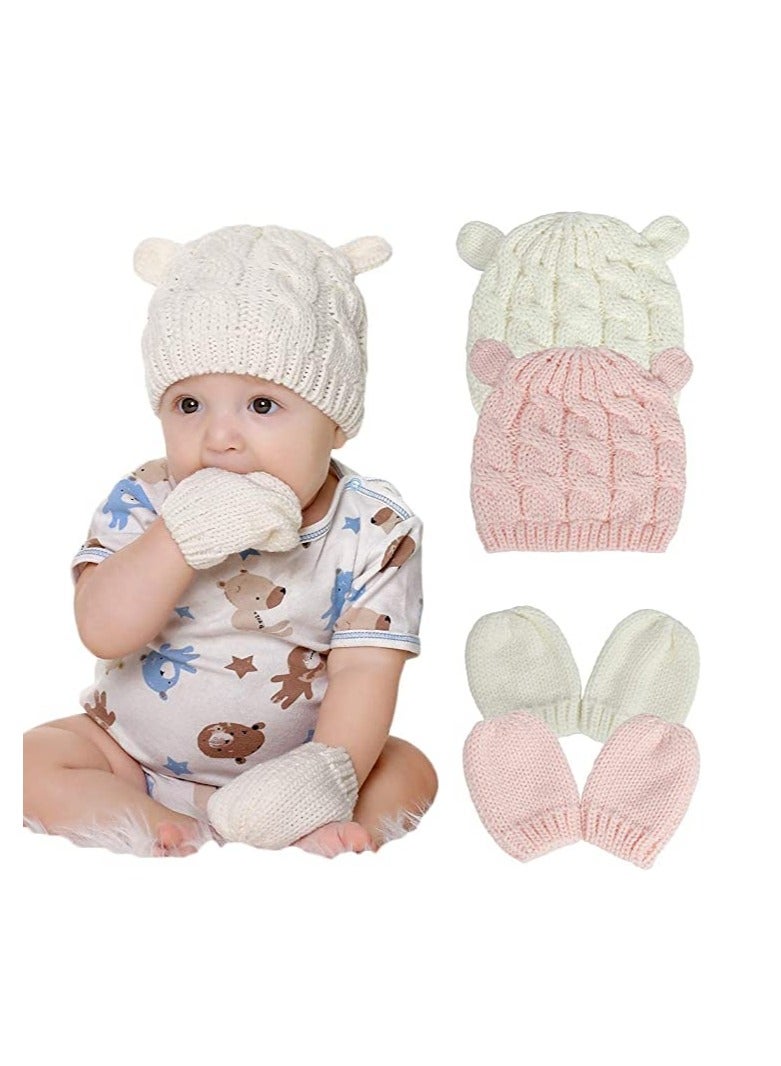 Newborn Winter Beanie Hat Gloves Set for Baby Girls Boys, Infant Toddler Warm Knitted Hat Gloves, Unisex-Baby Beanies - Image 1