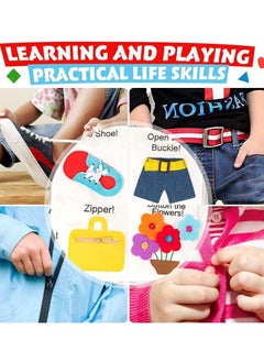 KASTWAVE Montessori Activity Quiet Book - Travel Toy Cloth Book for Toddlers - 10 Topics, Activities for Early Learning How to Basic Life Skills for Toddlers, Interactive Book for Busy Boys and Girls(Blue)  - Image 4