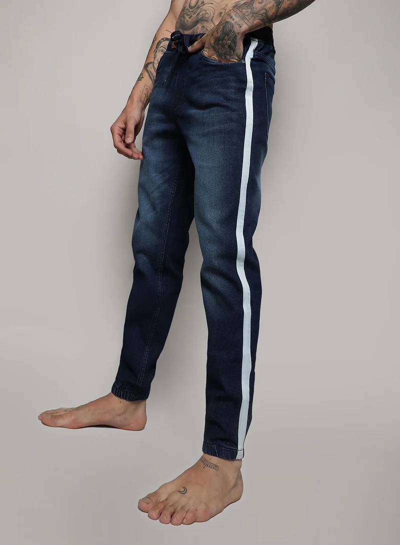 Men's Side-Striped Dark-Wash Denim Jeans