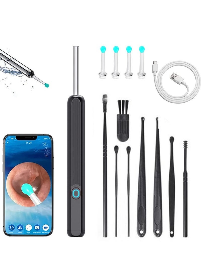 JOGAMS Ear Wax Removal, Wi-Fi Visible Wax Elimination Spoon with 4 Soft Silicone Ear Scoops and 8 black ear spoons, Wireless Ear Endoscope 1296P HD with LED Light for iPhone, iPad, Android Phones  - Image 1