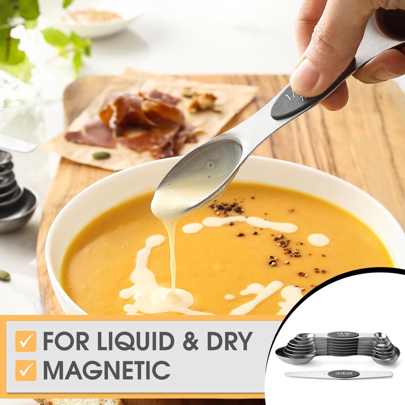 Spring Chef Stainless Steel Magnetic Measuring Spoons Set of 8 with Leveler, Dual Sided Metal Teaspoon & Tablespoon Measuring Spoons - Kitchen Gadgets For Baking and Cooking, Gray - Image 4