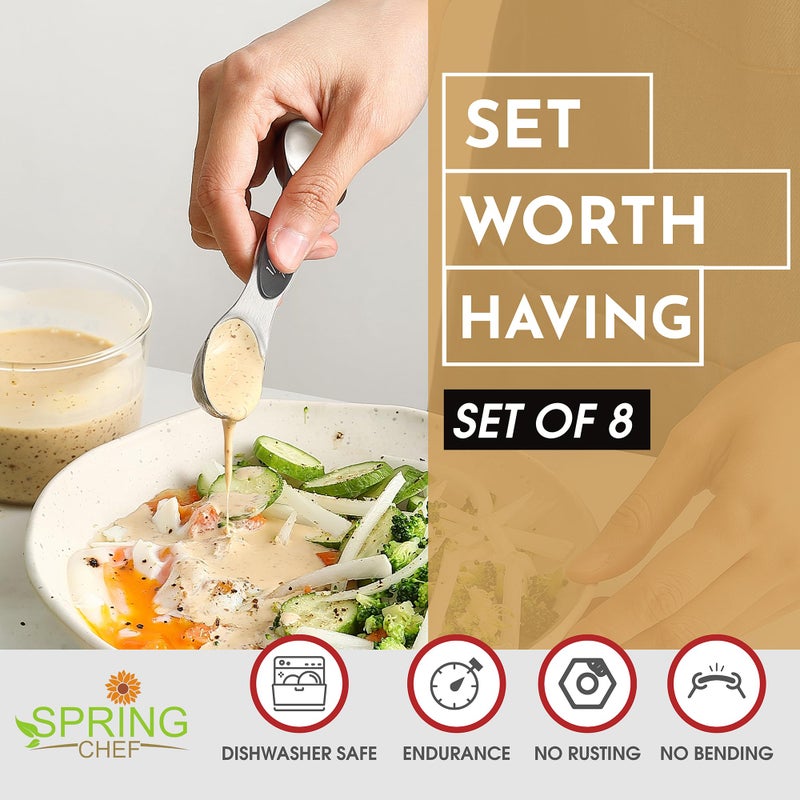 Spring Chef Stainless Steel Magnetic Measuring Spoons Set of 8 with Leveler, Dual Sided Metal Teaspoon & Tablespoon Measuring Spoons - Kitchen Gadgets For Baking and Cooking, Gray - Image 2