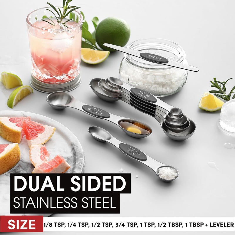 Spring Chef Stainless Steel Magnetic Measuring Spoons Set of 8 with Leveler, Dual Sided Metal Teaspoon & Tablespoon Measuring Spoons - Kitchen Gadgets For Baking and Cooking, Gray - Image 3