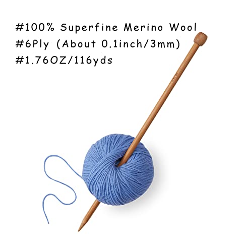 GISIMO 100% Merino Wool Yarn, 6-Ply Luxurious and Soft Yarn for Hand Knitting & Crocheting, 1.76 OZ/50g, 127 yds/116 Meters (Blue, 3 Balls) - Image 3