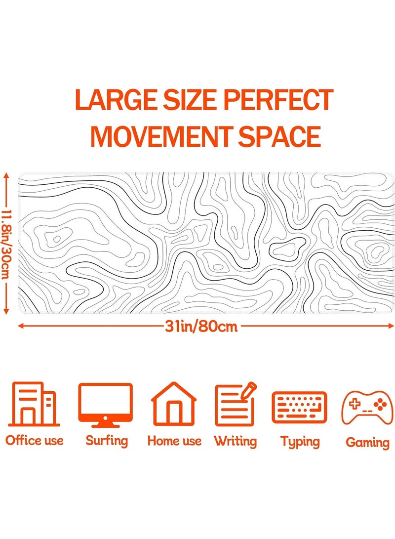 NNEWVANTE Super Smooth Fabric,Minimalist Desk Mat Topographic Pattern Gaming Mouse Pad Large Desk Pad with Stitched Edges Gaming Mousepad Aesthetic Deskmat, Keyboard Pad for Women Desk 31.5"x11.8" White - Image 3