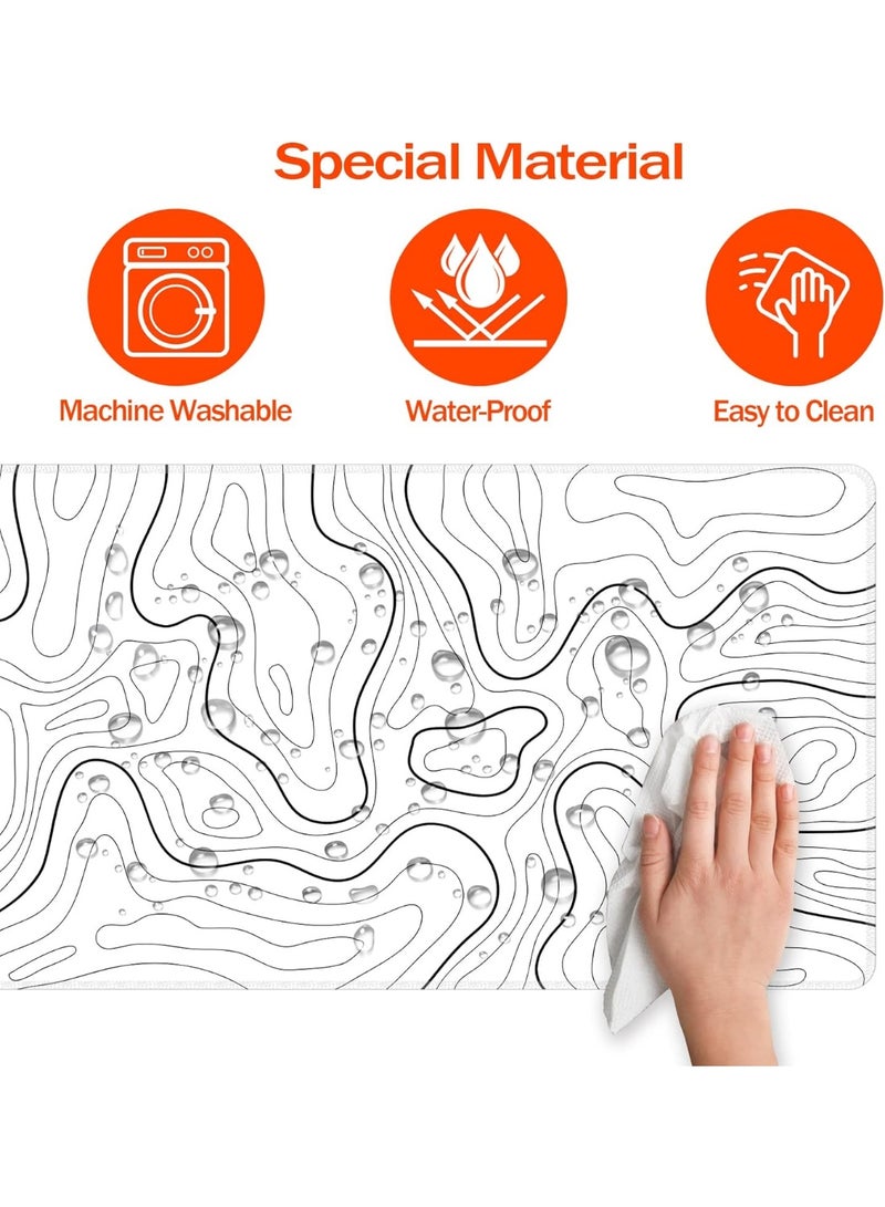 NNEWVANTE Super Smooth Fabric,Minimalist Desk Mat Topographic Pattern Gaming Mouse Pad Large Desk Pad with Stitched Edges Gaming Mousepad Aesthetic Deskmat, Keyboard Pad for Women Desk 31.5"x11.8" White - Image 4