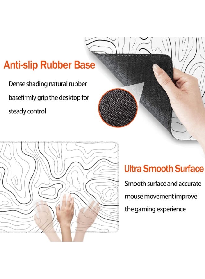 NNEWVANTE Super Smooth Fabric,Minimalist Desk Mat Topographic Pattern Gaming Mouse Pad Large Desk Pad with Stitched Edges Gaming Mousepad Aesthetic Deskmat, Keyboard Pad for Women Desk 31.5"x11.8" White - Image 5