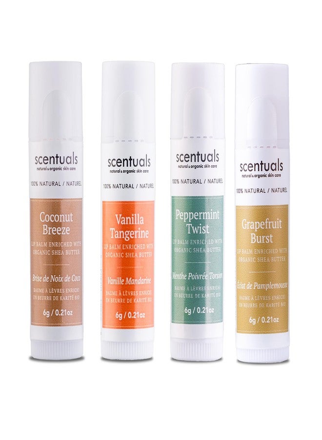 Scentuals Lip Balm Set of 4, Made with Shea Butter, Cocoa Butter, Avocado & Jojoba oil, Beeswax, Moisturizing Lip Care & Hydration, Cruelty Free, Natural Lip Conditioner 4 psc - Image 1