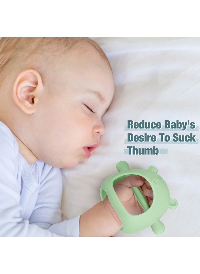 Woanger - Woanger 4 Pcs Baby Teething Toys Bear Hand Teethers for Babies Silicone Chick Teething Toys for Babies Over 6 Months Anti Dropping Wrist Mitten for Sucking Needs (Blue, Dark Green, Yellow, Maroon) - Image 1