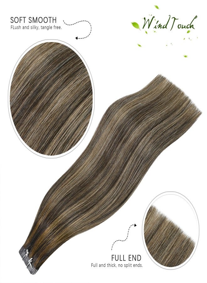 WindTouch Tape in Hair Extensions Balayage Chocolate Brown to Caramel Blonde Ombre Hair Extensions 20 Pcs 50g 14Inch Invisible Tape in Hair Extensions Human Hair Thick Straight Tape in Extensions - Image 4