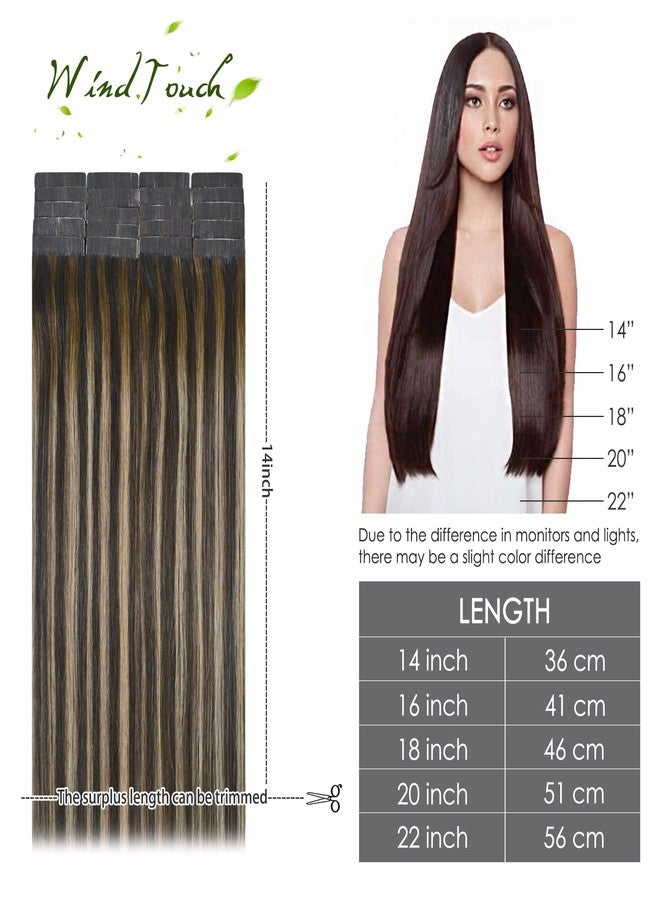 WindTouch Tape in Hair Extensions Balayage Chocolate Brown to Caramel Blonde Ombre Hair Extensions 20 Pcs 50g 14Inch Invisible Tape in Hair Extensions Human Hair Thick Straight Tape in Extensions - Image 5