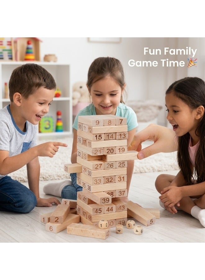 Lukadah Wooden Stacking Tower Game for Kids & Family – Numbered Balance Blocks with Dice, Classic Tumbling Tower Toy, Educational Learning Game for Children, Party Game, Fine Motor Skill & Brain Development Toy - Image 2