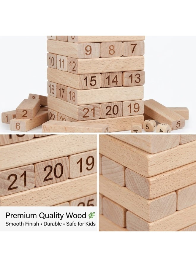 Lukadah Wooden Stacking Tower Game for Kids & Family – Numbered Balance Blocks with Dice, Classic Tumbling Tower Toy, Educational Learning Game for Children, Party Game, Fine Motor Skill & Brain Development Toy - Image 4