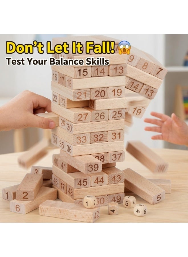 Lukadah Wooden Stacking Tower Game for Kids & Family – Numbered Balance Blocks with Dice, Classic Tumbling Tower Toy, Educational Learning Game for Children, Party Game, Fine Motor Skill & Brain Development Toy - Image 5