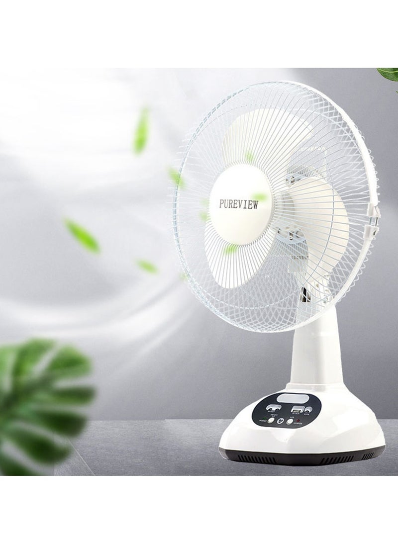 ET-LIFE 12 Inch Table Fan, Multifunctional High Speed Electric Solar Table Fan With Usb And Led Light White - Image 1