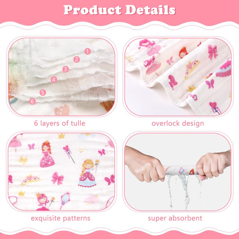 decalsweet Baby Burp Cloths Muslin Washcloths 6 Pack Muslin Burp Cloths 100% Cotton Large 20''x12'' Soft 6 Layers Baby Burp Rags for Boys Girls Baby Essentials for Newborn Gift Machine Washable - Image 4