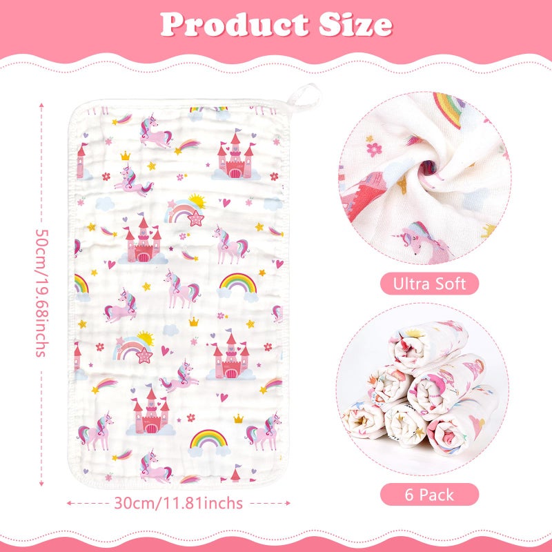 decalsweet Baby Burp Cloths Muslin Washcloths 6 Pack Muslin Burp Cloths 100% Cotton Large 20''x12'' Soft 6 Layers Baby Burp Rags for Boys Girls Baby Essentials for Newborn Gift Machine Washable - Image 2