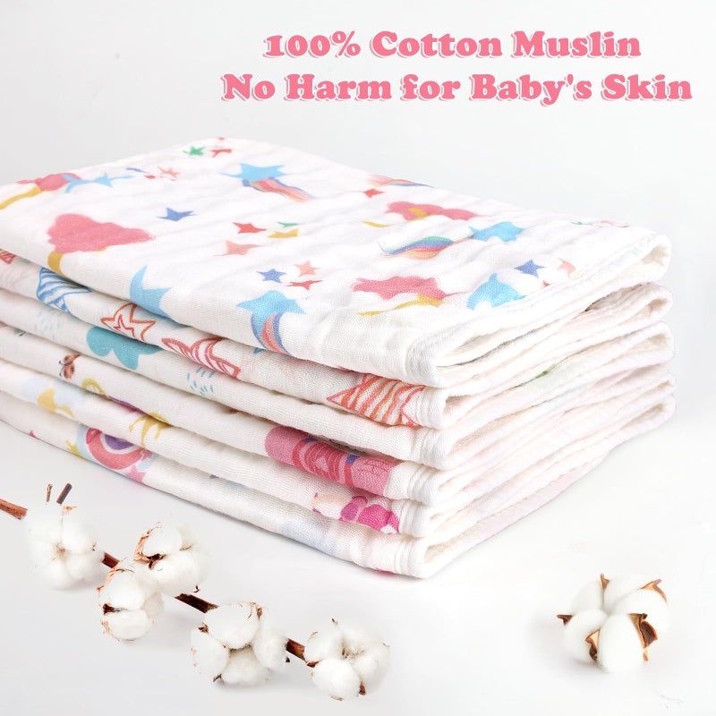 decalsweet Baby Burp Cloths Muslin Washcloths 6 Pack Muslin Burp Cloths 100% Cotton Large 20''x12'' Soft 6 Layers Baby Burp Rags for Boys Girls Baby Essentials for Newborn Gift Machine Washable - Image 3