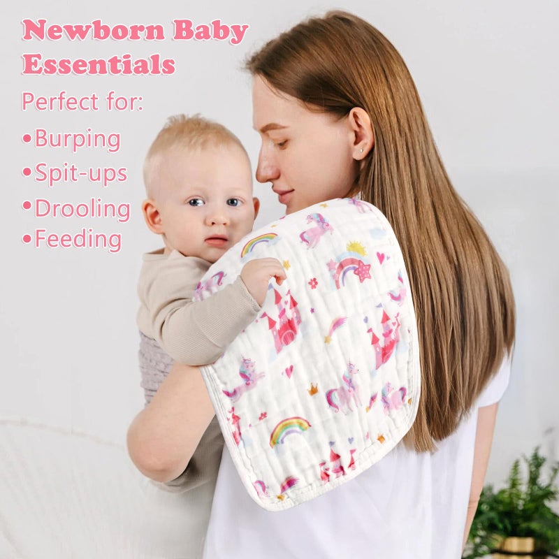 decalsweet Baby Burp Cloths Muslin Washcloths 6 Pack Muslin Burp Cloths 100% Cotton Large 20''x12'' Soft 6 Layers Baby Burp Rags for Boys Girls Baby Essentials for Newborn Gift Machine Washable - Image 5