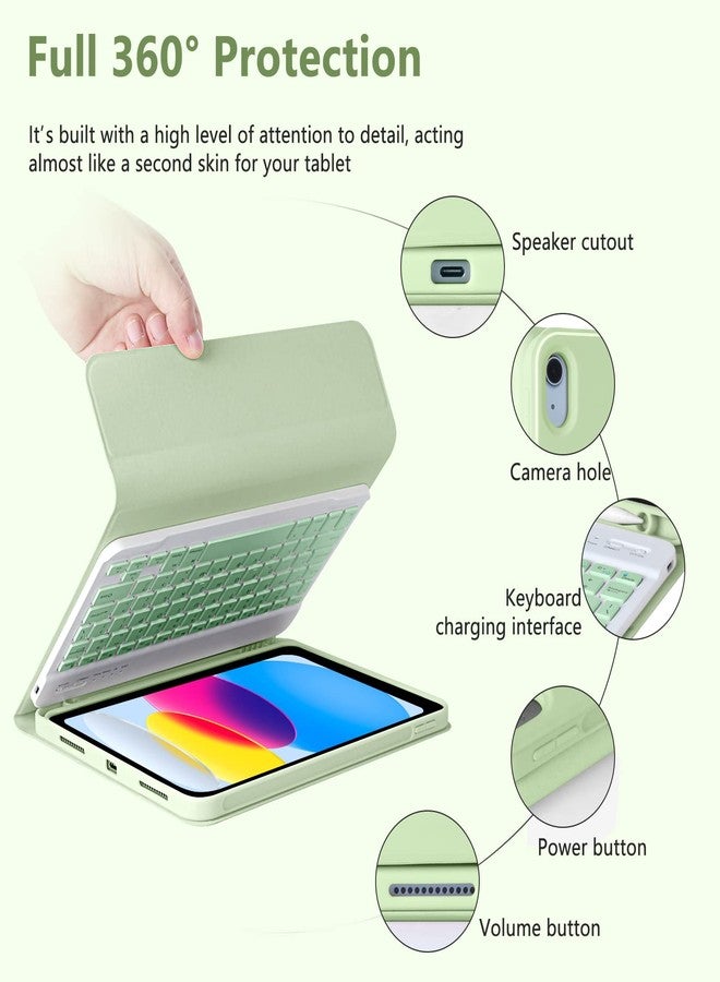 MMK iPad A16 Case (2025, 11"), iPad 10th Generation Case with Keyboard (2022, 10.9"), Wireless Detachable Keyboard, Pencil Holder (Green) - Image 5