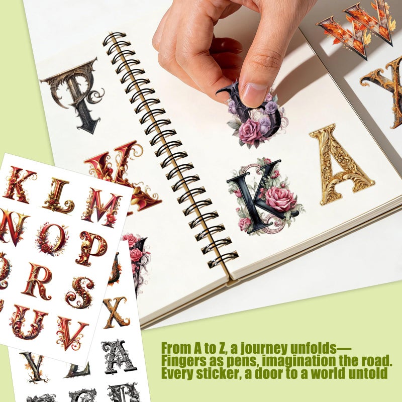 Bomichi 50 Sheets Alphabet Sticker Book, Letter Number Stickers for Junk Journal Supplies Scrapbook Supplies Water Bottle Laptop DIY Crafts - Image 2