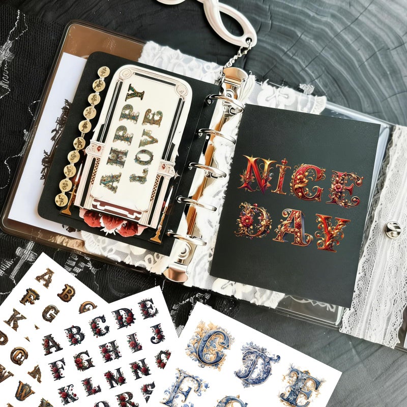 Bomichi 50 Sheets Alphabet Sticker Book, Letter Number Stickers for Junk Journal Supplies Scrapbook Supplies Water Bottle Laptop DIY Crafts - Image 4