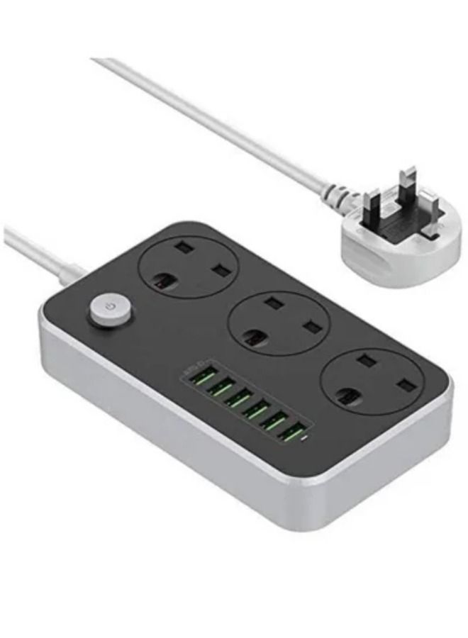 SHOPI Electric Extension Power Socket Anti-static power socket (6 USB PORT + 3 UK PLUG) 3.4A, Extension Cord (3 Meters Length)  - Image 2