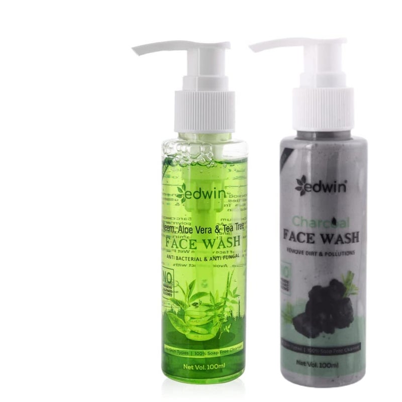 Edwin Combo Neem Aloe vera and Charcoal Face Wash Face Wash Pack of 2