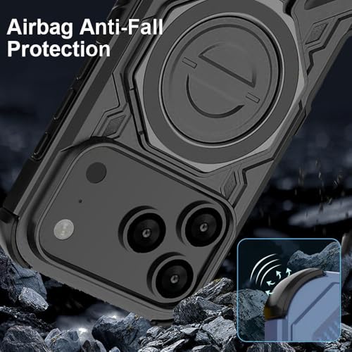 KARWAN Tough Shockproof Armor Back Case Cover Compatible with iPhone 17 Pro Max with 360 Degree Rotation Magnetic Attraction Ring, Holder Heavy Duty Rugged Cover with MagEaze Wireless Charging (Black) - Image 5