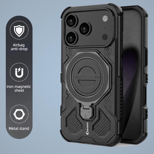 KARWAN Tough Shockproof Armor Back Case Cover Compatible with iPhone 17 Pro Max with 360 Degree Rotation Magnetic Attraction Ring, Holder Heavy Duty Rugged Cover with MagEaze Wireless Charging (Black) - Image 2