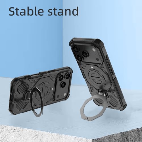 KARWAN Tough Shockproof Armor Back Case Cover Compatible with iPhone 17 Pro Max with 360 Degree Rotation Magnetic Attraction Ring, Holder Heavy Duty Rugged Cover with MagEaze Wireless Charging (Black) - Image 3