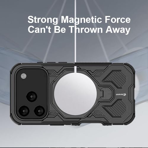 KARWAN Tough Shockproof Armor Back Case Cover Compatible with iPhone 17 Pro Max with 360 Degree Rotation Magnetic Attraction Ring, Holder Heavy Duty Rugged Cover with MagEaze Wireless Charging (Black) - Image 4