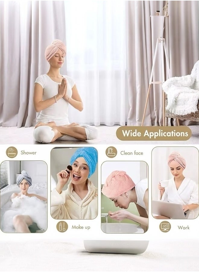 Glowudz™ 2 Pack Absorbent Microfiber Hair Towel Turban Wraps Twist Hair Drying Towel With Elastic Loop Quick Dry Pink And Blue