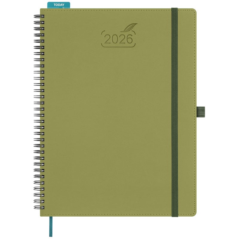 BEZEND 2026 Planner Weekly and Monthly (8.5" x 11" Spiral) Daily Calendar with Hourly Timeslots & Tab (Jan-Dec) Note & Expenses, Pen Holder, Inner Pocket, Vegan Leather Softcover - Kiwi - Image 1
